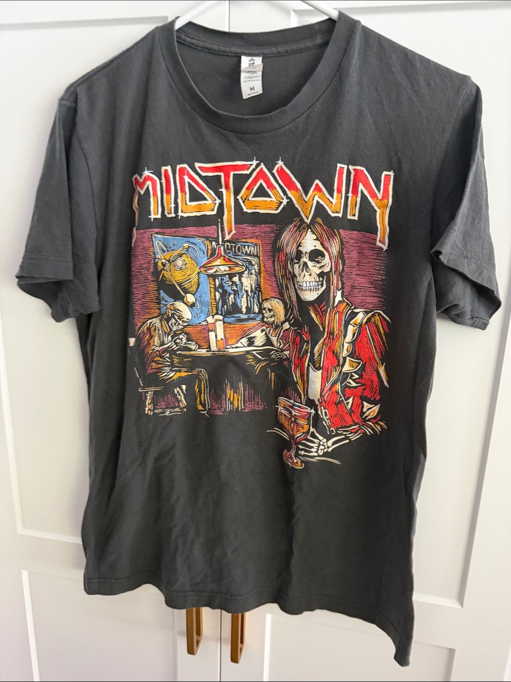 Tultex Black Midtown Graphic Band Tee with Red and Yellow Artwork
